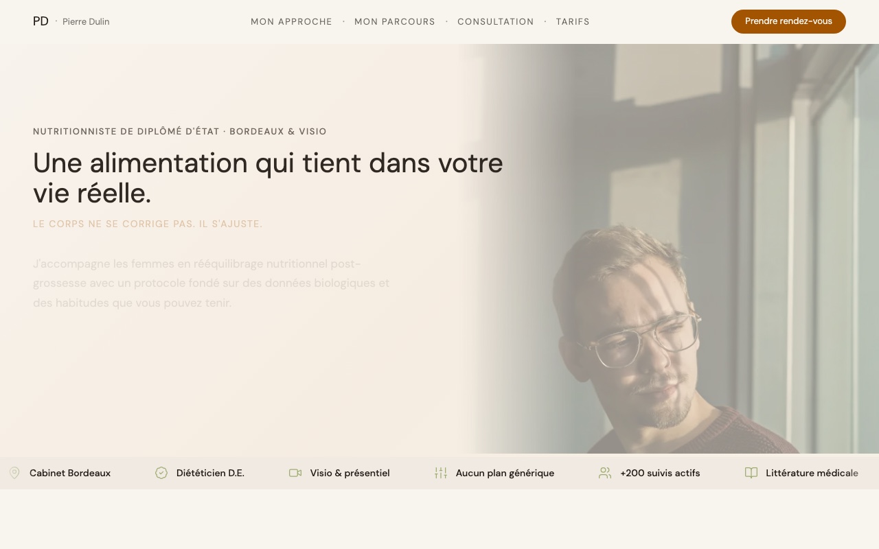 Site Pierre Dulin nutritionniste, capture du site livré